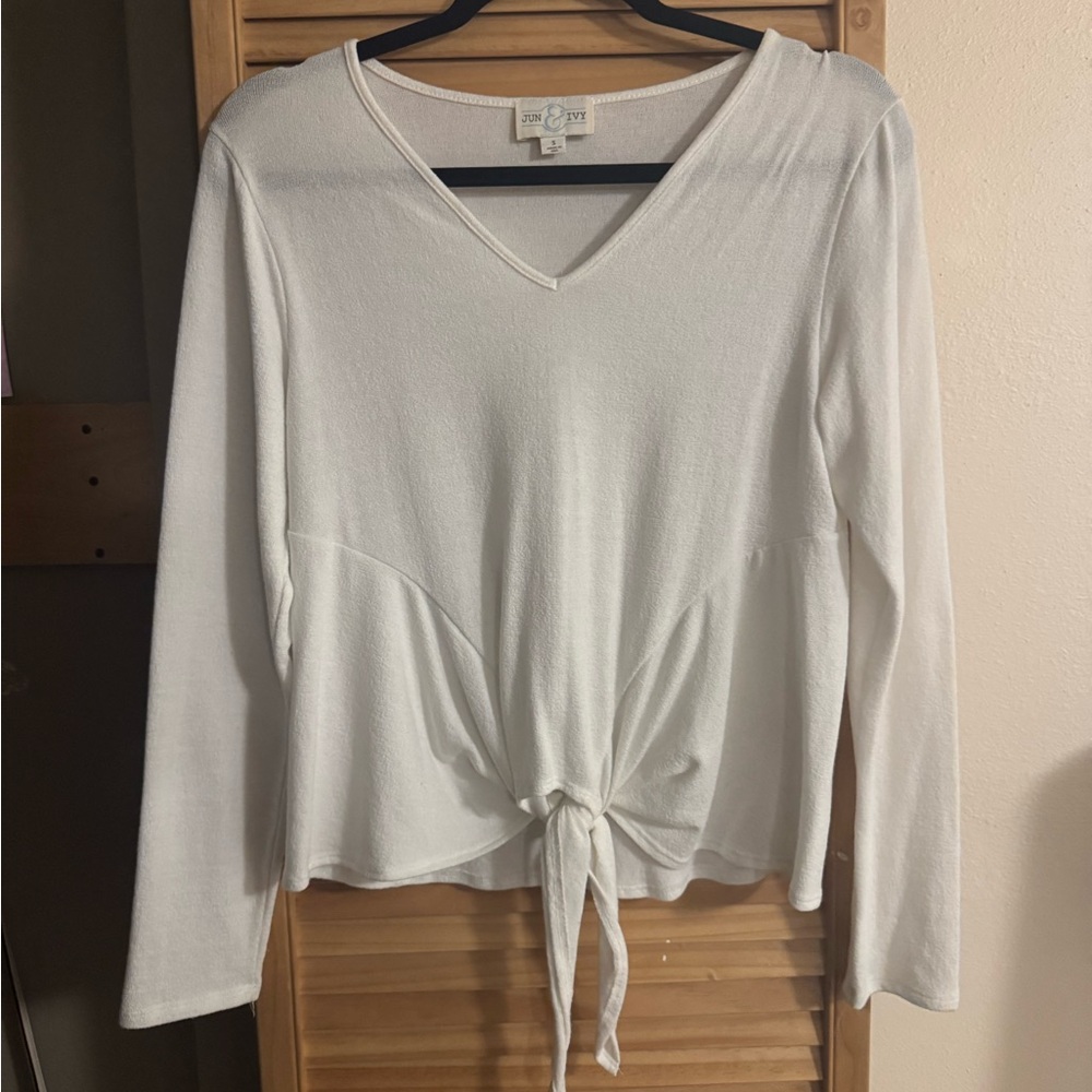 White V-Neck Tie-Front Top